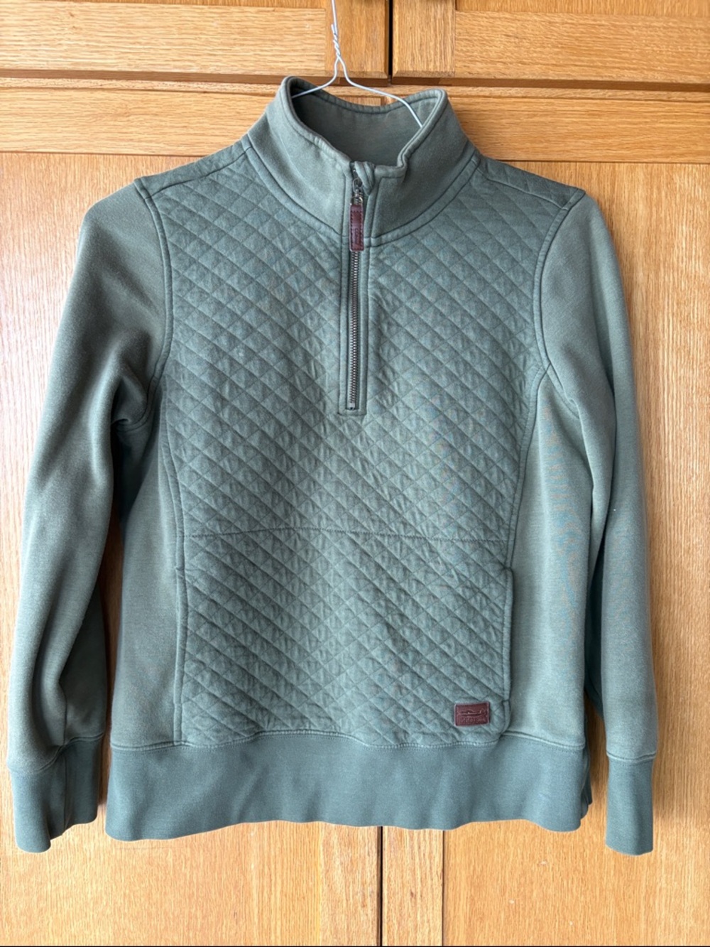 L.L. Bean Olive Green Quilted 1/4 Zip Sweatshirt